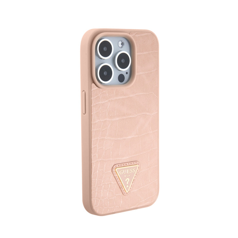 Guess Croco Triangle Metal Logo - "iPhone 15 Pro" dėklas (rožinis)