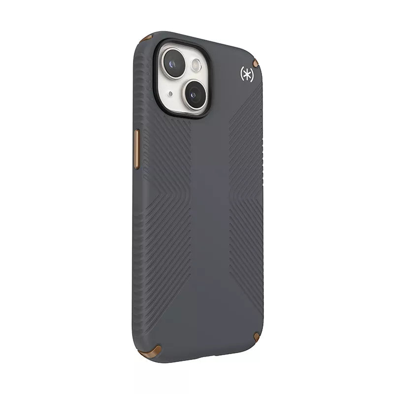 Speck Presidio2 Grip – Dėklas, skirtas iPhone 16e / iPhone 15 / iPhone 15 Pro / iPhone 14 / iPhone 14 Pro / iPhone 14 Pro Max / iPhone 13 / iPhone 13 Pro / iPhone 13 Pro Max / iPhone 13 Mini (Anglies pilkumo / Vėsios bronzos / Baltos)