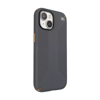 Speck Presidio2 Grip – Dėklas, skirtas iPhone 16e / iPhone 15 / iPhone 15 Pro / iPhone 14 / iPhone 14 Pro / iPhone 14 Pro Max / iPhone 13 / iPhone 13 Pro / iPhone 13 Pro Max / iPhone 13 Mini (Anglies pilkumo / Vėsios bronzos / Baltos)