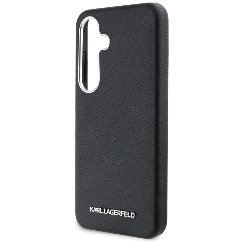 Karl Lagerfeld Safiano Pilnai Apgaubtas Ilgintas Metalinis Logotipas MagSafe – Dėklas, skirtas Samsung Galaxy S25+ (juodas)