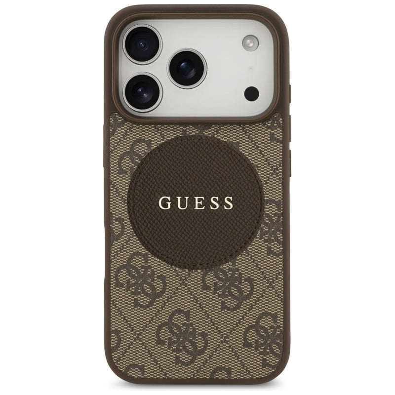 Guess 4G Klasikinis apvalus logotipas MagSafe – Dėklas iPhone 17 Pro (Rudas)