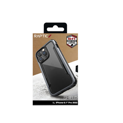 X-Doria Raptic Shield – aliuminio dėklas, skirtas „iPhone 14 Pro“ (atsparus smūgiams iki 3 m) (juodas)