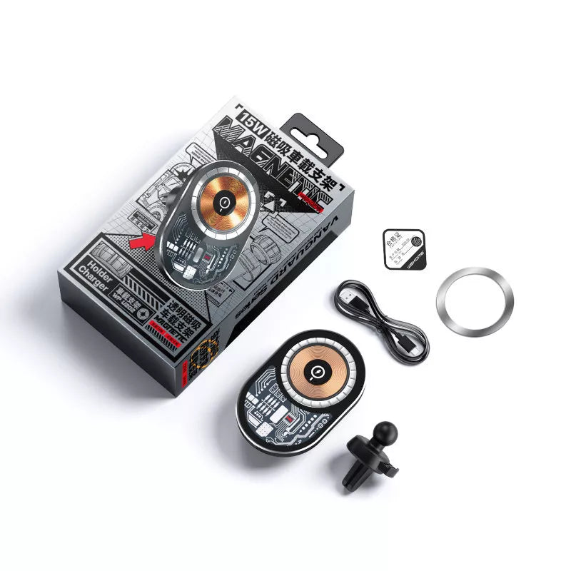 WEKOME WP-U202 Vanguard Series – Magnetinis automobilinis laikiklis su 15W MagSafe belaidžiu įkrovimu (Juoda)