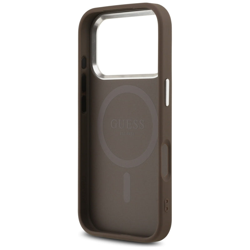 Guess 4G Triangle Logo MagSafe dėklas iPhone 17 Pro (rudas)