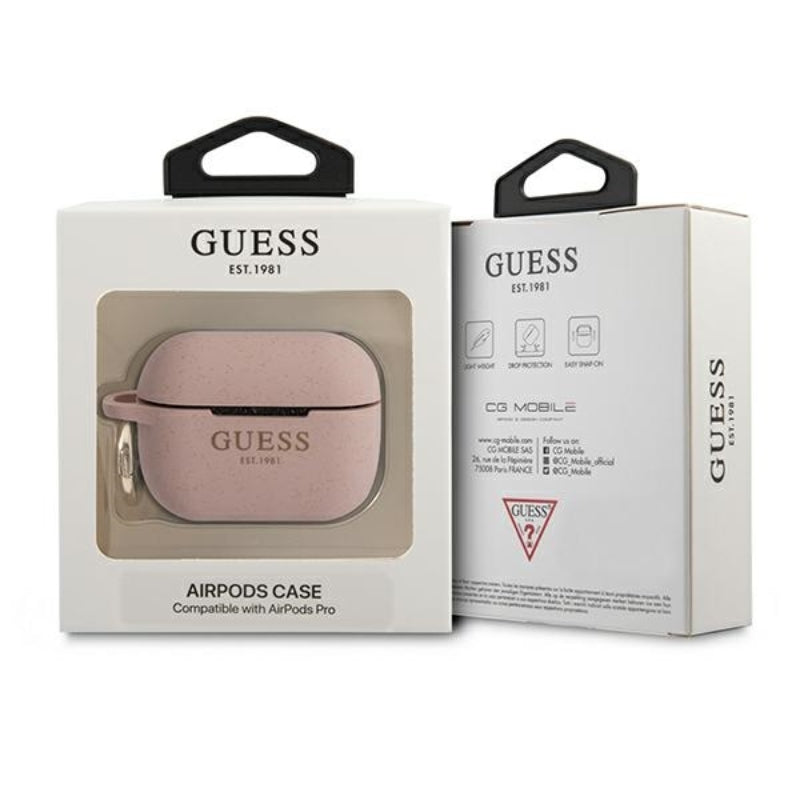 Guess Silicone Glitter Est - dėklas "Airpods" ausinėms (rožinė)