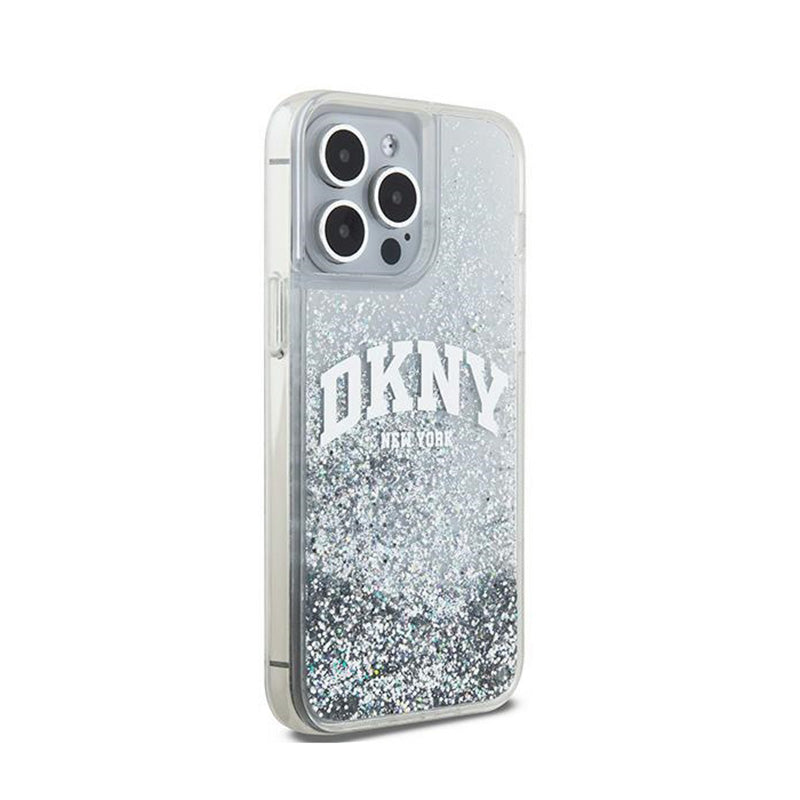 DKNY Liquid Glitter Big Logo – dėklas iPhone 15 Pro (baltas)