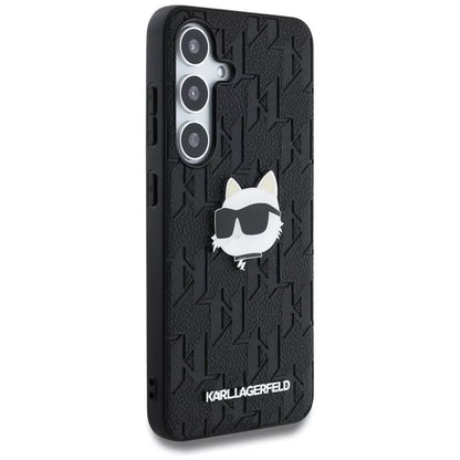 Karl Lagerfeld odos monograminis segtukas su Choupette galva – dėklas, skirtas Samsung Galaxy S25+ (juodas)