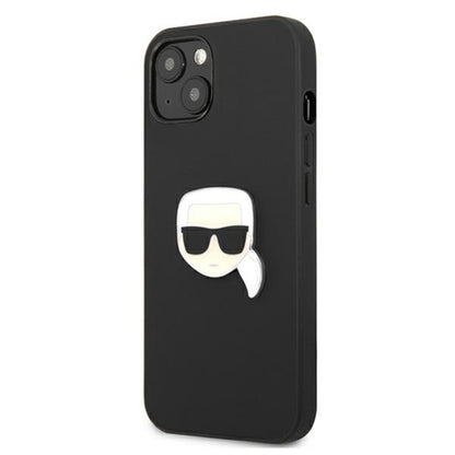 Karl Lagerfeld PU odinis Karlo galvos metalinis dėklas, skirtas „iPhone 13 mini“ (juodas)