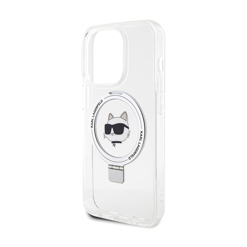 Karl Lagerfeld Ring Stand Choupette Head MagSafe - „iPhone 15 Pro Max“ dėklas (baltas)