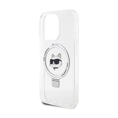 Karl Lagerfeld Ring Stand Choupette Head MagSafe - „iPhone 15 Pro Max“ dėklas (baltas)