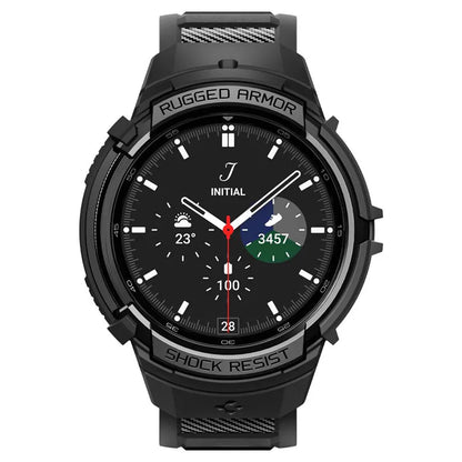 Spigen Rugged Armor Pro - dirželis + dėklas, skirtas „Samsung Galaxy Watch 6 Classic 47 mm“ (juoda)