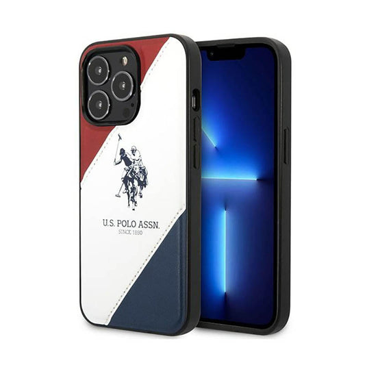 US Polo Assn Tricolor Embossed – Dėklas, skirtas iPhone 14 Pro (Baltas)