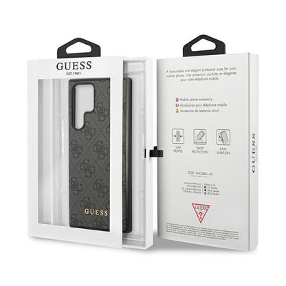 Guess 4G Metal Gold Logo – dėklas, skirtas „Samsung Galaxy S24 Ultra“ (juodas)