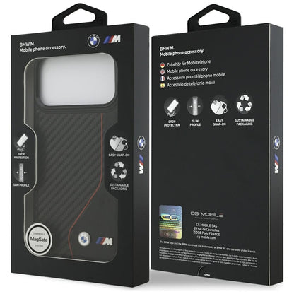 BMW M Carbon Line & Logo MagSafe - dėklas iPhone 17 Pro Max (raudonas)