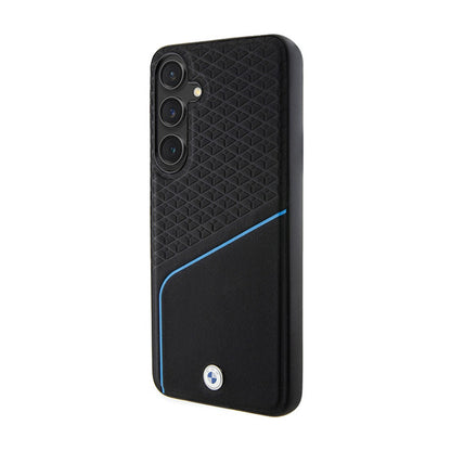 BMW Signature Leather Textured & Line MagSafe - dėklas, skirtas Samsung Galaxy S24 (juodas)