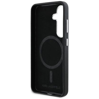 Karl Lagerfeld Safiano Pilnai Apgaubtas Ilgintas Metalinis Logotipas MagSafe – Dėklas, skirtas Samsung Galaxy S25+ (juodas)