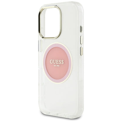 Guess IML Metal Colored Circle Classic Logo MagSafe – dėklas, skirtas iPhone 16 Pro (rožinis)