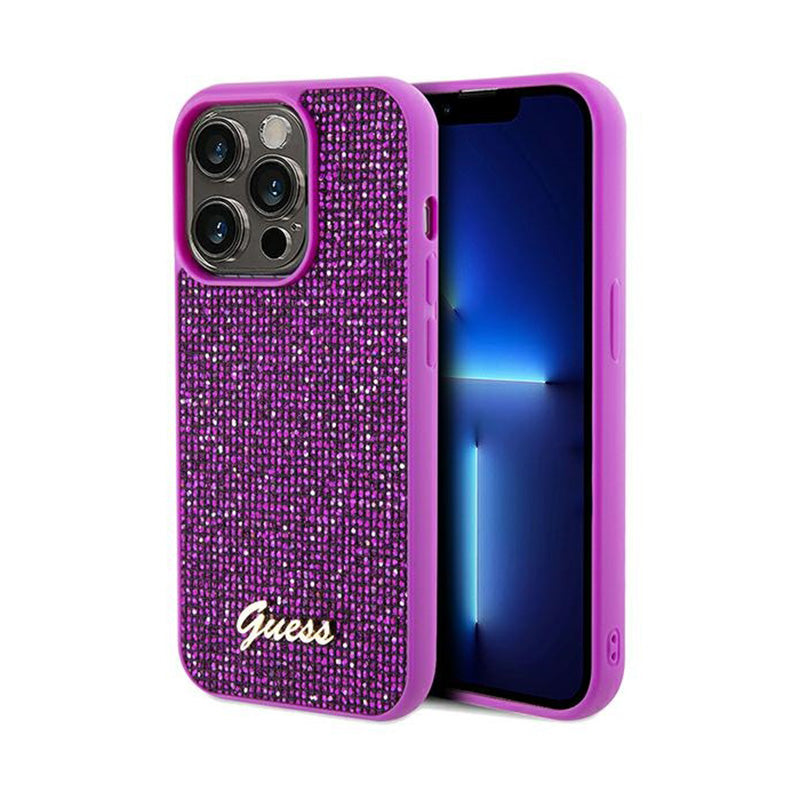 Guess Disco Metal Script – iPhone 14 Pro Max dėklas (fuksijos)