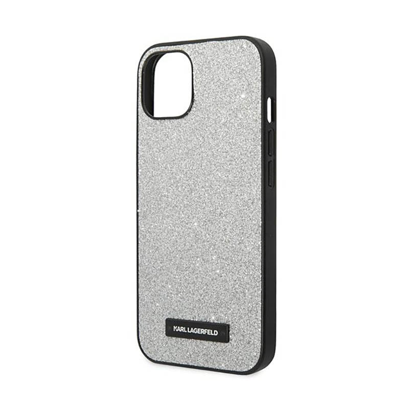 Karl Lagerfeld Glitter Plaque Logo – dėklas, skirtas iPhone 14 Plus (sidabrinis)