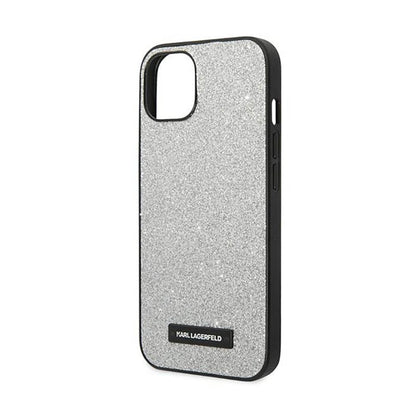 Karl Lagerfeld Glitter Plaque Logo – dėklas, skirtas iPhone 14 Plus (sidabrinis)