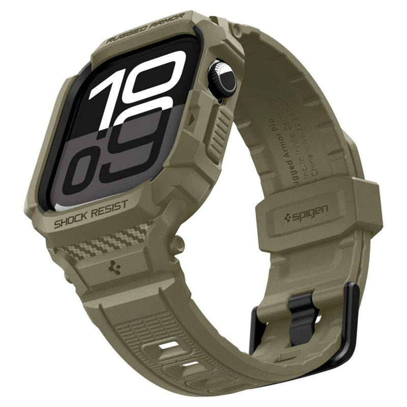 Spigen Rugged Armor Pro V2 – Dirželis su dėklu Apple Watch 10 / 11 46 mm (Vintage Khaki)