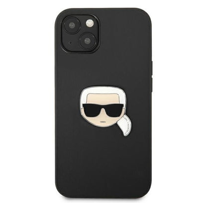 Karl Lagerfeld PU odinis Karlo galvos metalinis dėklas, skirtas „iPhone 13 mini“ (juodas)