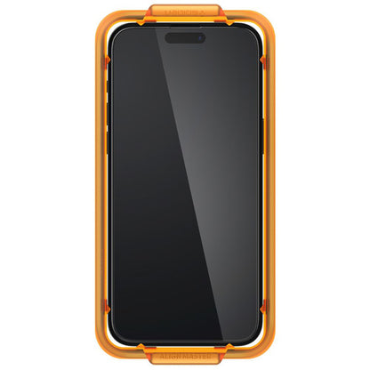 Spigen Alm Glass FC 2-Pack – Grūdintas stiklas iPhone 15 (2 vnt., juodu rėmeliu)