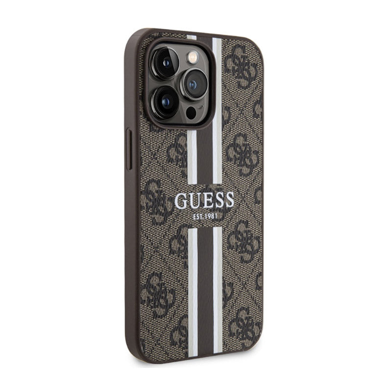 Guess 4G Printed Stripes MagSafe – Dėklas, skirtas iPhone 13 Pro Max (rudas)