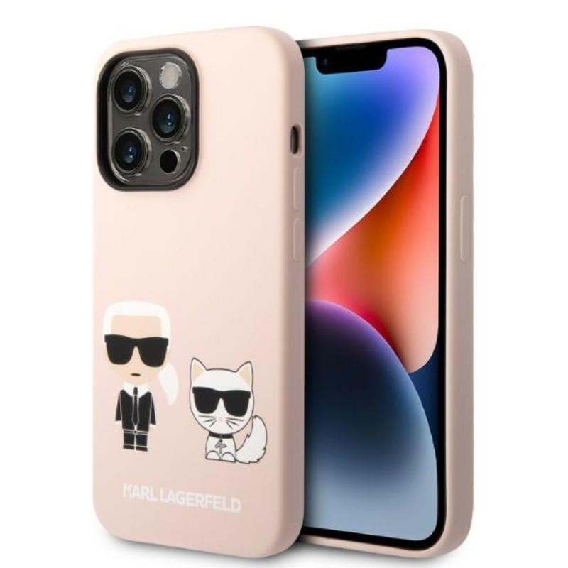 Karl Lagerfeld Skysto Silikono Karl & Choupette MagSafe dėklas, skirtas iPhone 14 Pro Max (Rožinė)