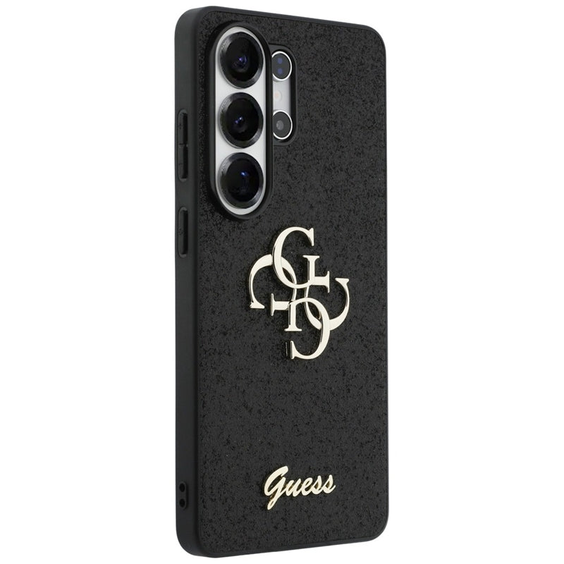 Guess Fixed Glitter Big 4G Metal Logo dėklas - Samsung Galaxy S26 Ultra (Juodas)