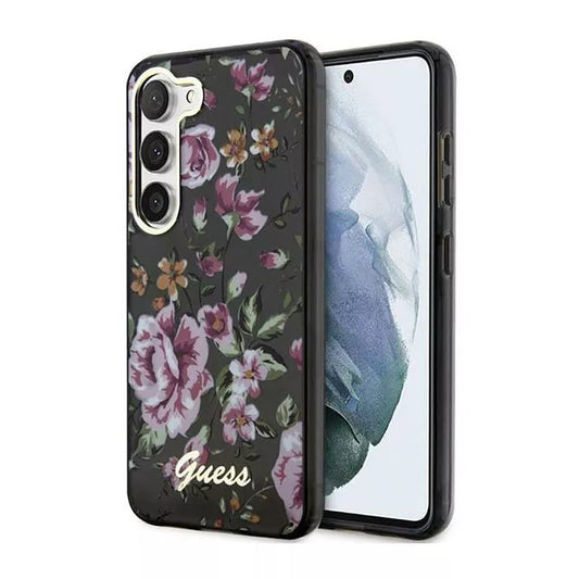 Guess Flower Collection – Dėklas, skirtas „Samsung Galaxy S23+“ (juodas)