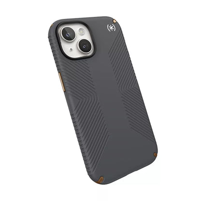 Speck Presidio2 Grip – Dėklas, skirtas iPhone 16e / iPhone 15 / iPhone 15 Pro / iPhone 14 / iPhone 14 Pro / iPhone 14 Pro Max / iPhone 13 / iPhone 13 Pro / iPhone 13 Pro Max / iPhone 13 Mini (Anglies pilkumo / Vėsios bronzos / Baltos)