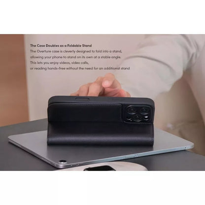 Moshi Overture MagSafe - 3-in-1 atverčiamas odinis dėklas iPhone 16 Pro Max (Anglies juodos)