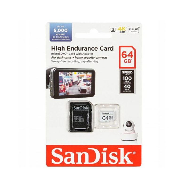 SanDisk High Endurance microSDXC – atminties kortelė 64 GB, 10 klasė, UHS-I, 100/40 MB/s, su adapteriu