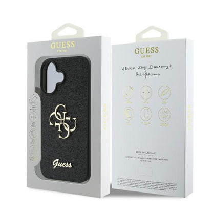 Guess Fixed Glitter Big 4G – dėklas skirtas iPhone 16 Plus (juoda)