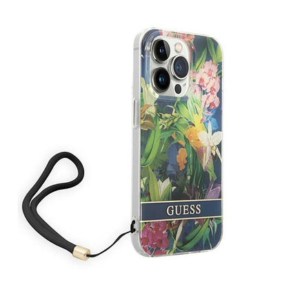 Guess Flower Cord - Dėklas iPhone 14 Pro (mėlynas)