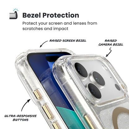 Speck Presidio Lux MagSafe dėklas – iPhone 17 Pro dėklas (Blizgučiai / Auksinis metalas)
