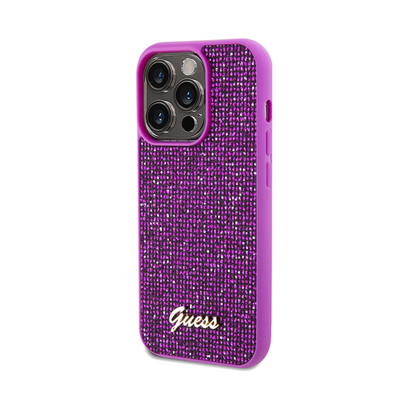 Guess Disco Metal Script – iPhone 14 Pro Max dėklas (fuksijos)