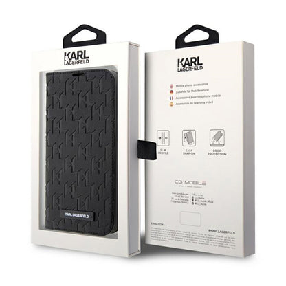 Karl Lagerfeld Knygos tipo dėklas Saffiano Monogram – dėklas iPhone 14 Pro (juodas)