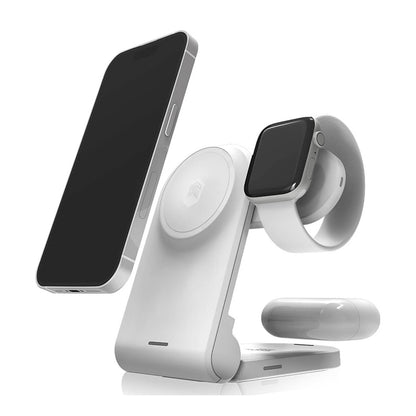 STM ChargeTree MAG – 3-in-1 mobilusis belaidis įkroviklis su MagSafe (baltas)