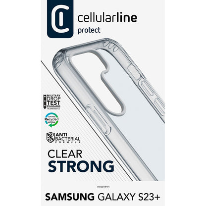Cellularline Clear Strong – Samsung Galaxy S23+ dėklas su antibakterine apsauga (permatomas)