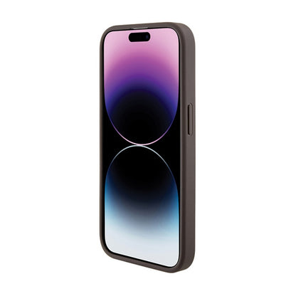 Guess Grip Stand 4G Triangle Strass Logo – „iPhone 15 Pro“ dėklas (rudas)