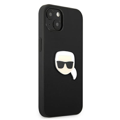Karl Lagerfeld PU odinis Karlo galvos metalinis dėklas, skirtas „iPhone 13 mini“ (juodas)