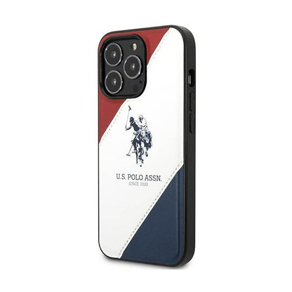 US Polo Assn Tricolor Embossed – Dėklas, skirtas iPhone 14 Pro (Baltas)