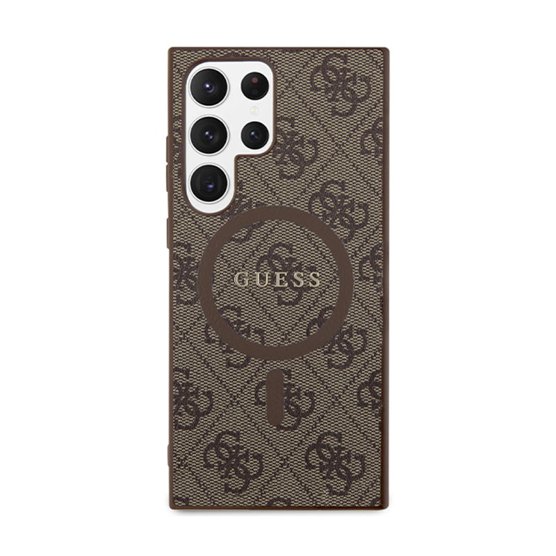 Guess 4G Collection Oda Metalo Logotipas MagSafe - Dėklas Samsung Galaxy S24 Ultra (Rudos spalvos)