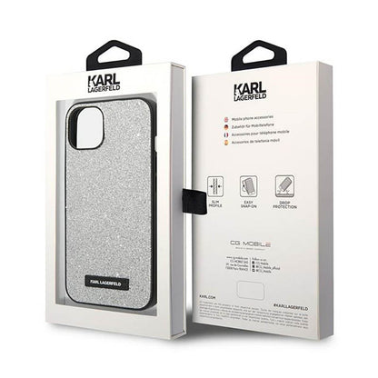 Karl Lagerfeld Glitter Plaque Logo – dėklas, skirtas iPhone 14 Plus (sidabrinis)