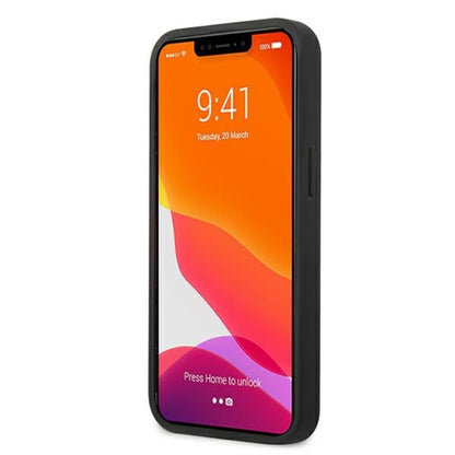 Karl Lagerfeld PU odinis Karlo galvos metalinis dėklas, skirtas „iPhone 13 mini“ (juodas)