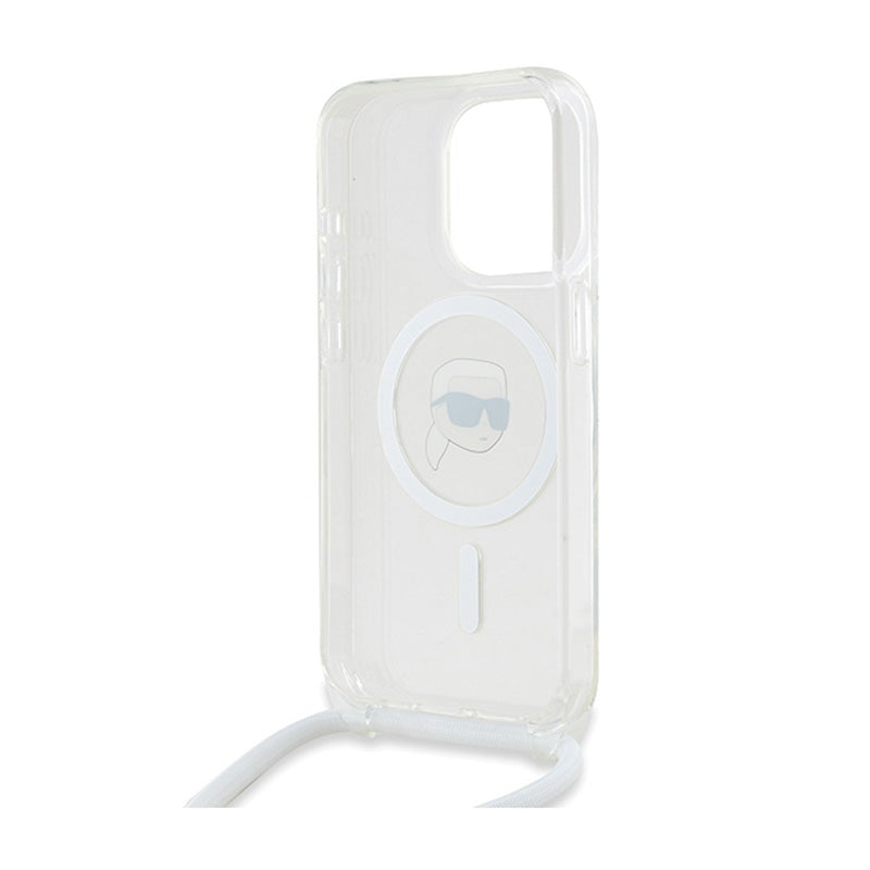 Karl Lagerfeld krepšys per petį IML Karl Head MagSafe – „iPhone 15 Pro Max“ dėklas (permatomas)