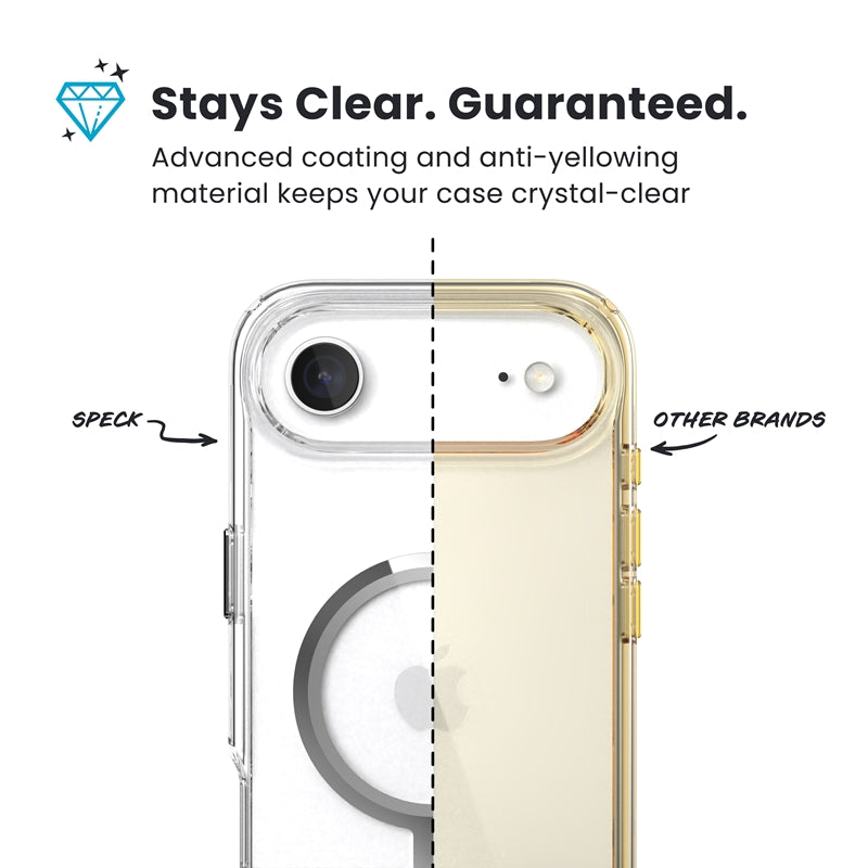 Speck Presidio Perfect Clear MagSafe – iPhone Air dėklas (Skaidrus / Sidabrinis)