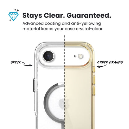 Speck Presidio Perfect Clear MagSafe – iPhone Air dėklas (Skaidrus / Sidabrinis)